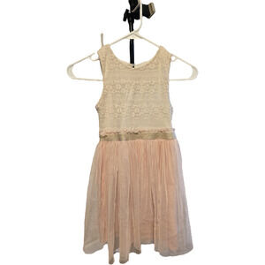 A.U.W. Girls Dress Size 8 Pink Tulle Lace Bodice Gold Glitter Belt Easter